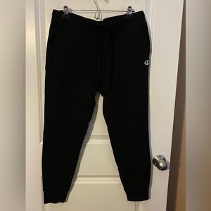 Champion Sweatpants Banded Bottom Wide Waistband Drawstring Black Size LARGE